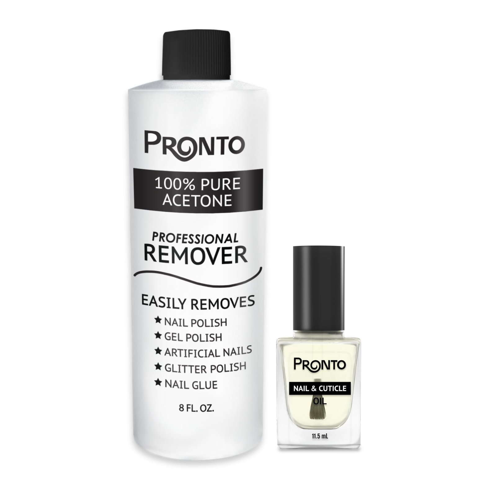 Pronto 8 Oz 100% Pure Acetone Nail Polish Remover and Cuticle Oil, Pure Acetone for All Nail Polish Types including Gel, Acrylic & Sculptured Nails, Gel Nail Polish Remover and Nail Repair, Duo Pack