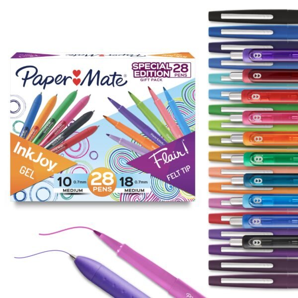 Paper Mate Pens Variety Pack, InkJoy Retractable Gel Pens, Flair Felt Tip Pens, 28-Count, Assorted Colors, Smooth Writing, Fast Drying